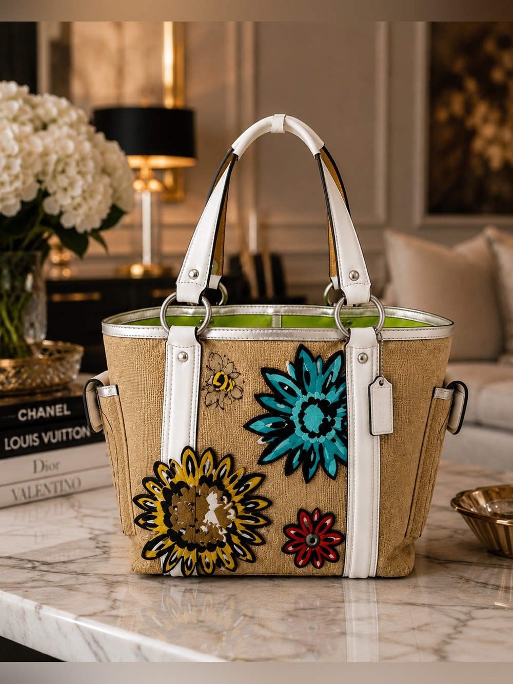 Coach Vintage Limited Edition Raffia Bumble Bee Shoulder Tote Bag